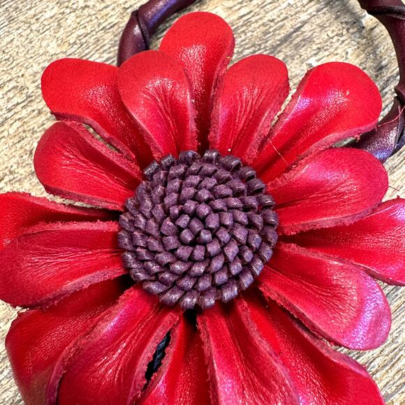 Leather Flower Purse Charm Genuine Leather Fall Daisy Bag Charm NEW FAST SHIP - Picture 3 of 6